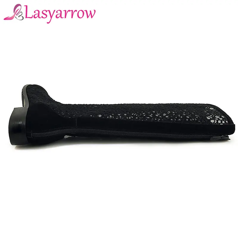 Женские ботинки до середины икры Lasyarrow черные однотонные на молнии с круглым