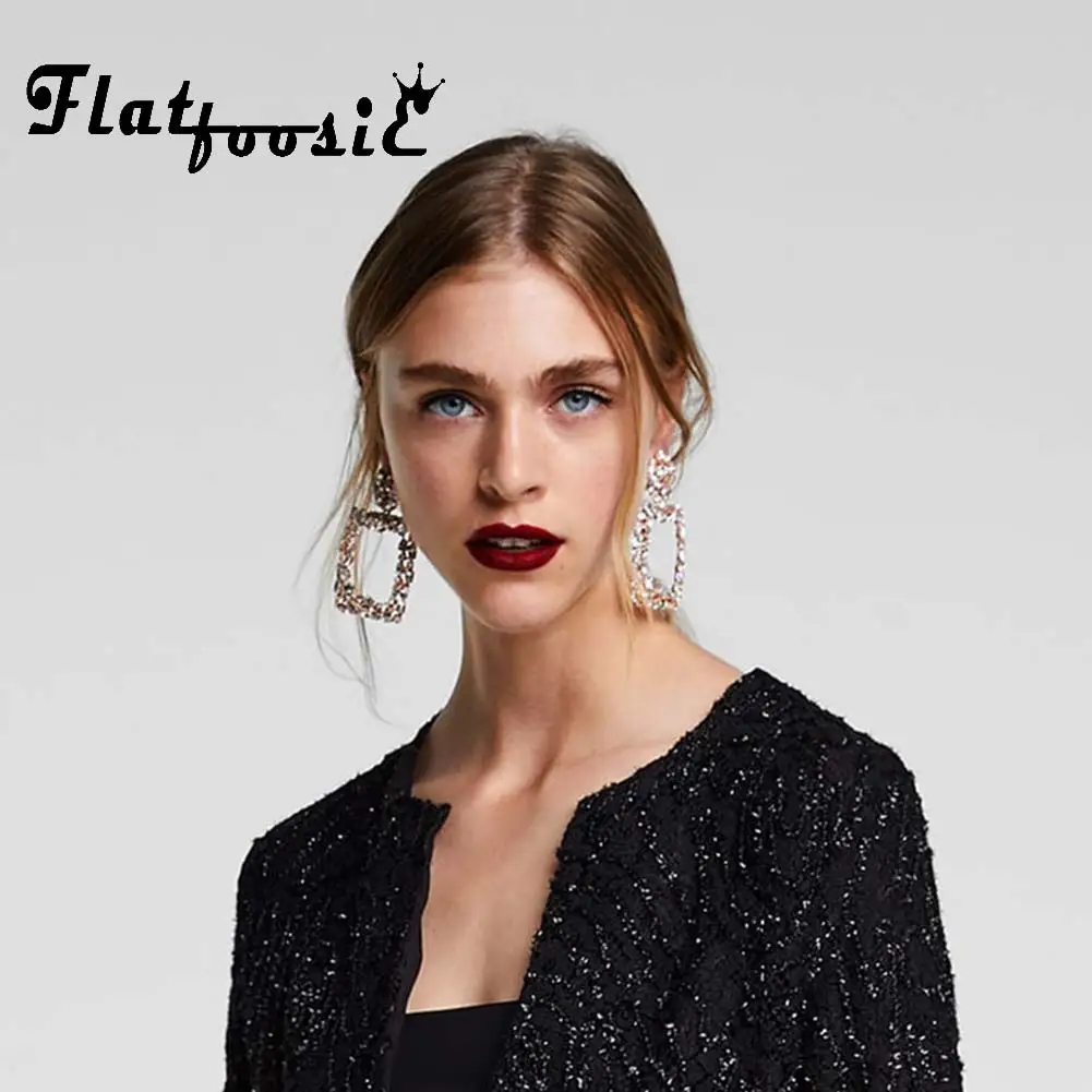 Женские Висячие серьги Flatfoosie Модные металлические висячие с кристаллами