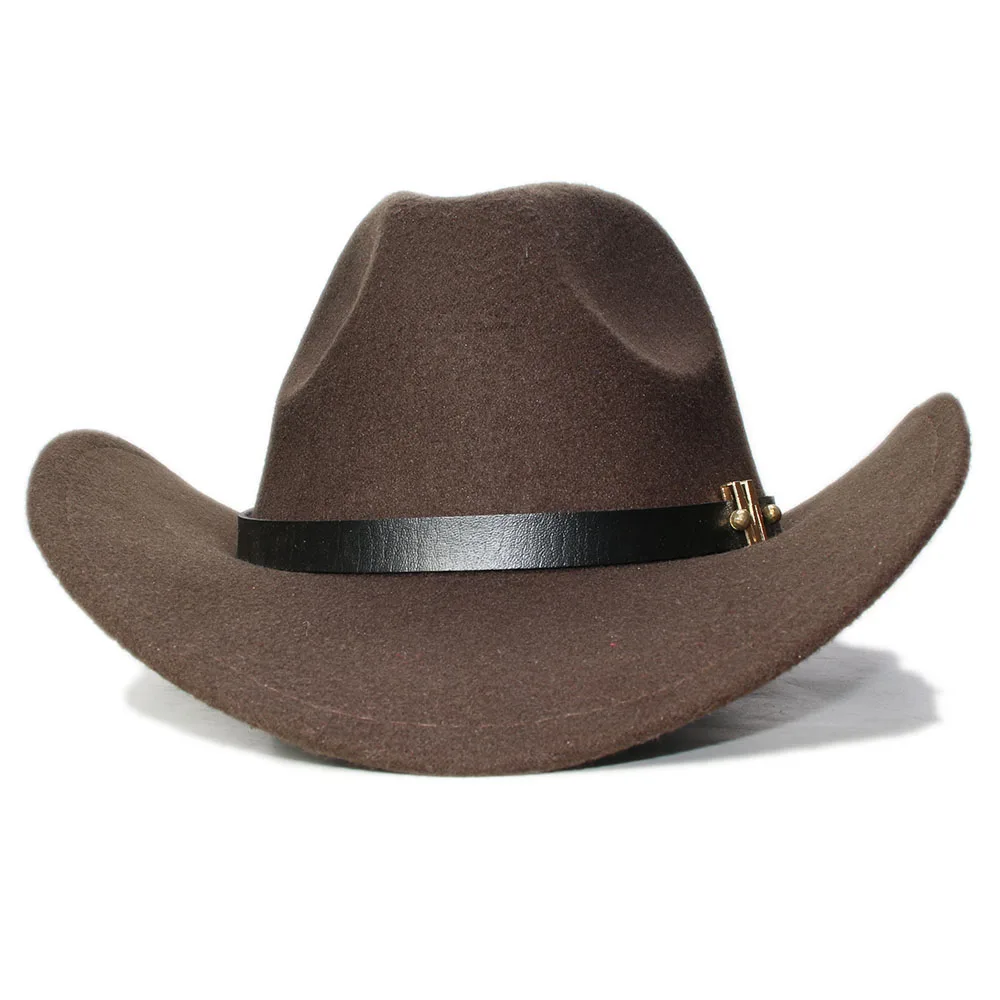 

LUCKYLIANJI Vintage Kid Child Wool Wide Brim Cowboy Western Cowgirl Bowler Hat Fedora Cap M Letter Leather Band (54cm/Adjust)