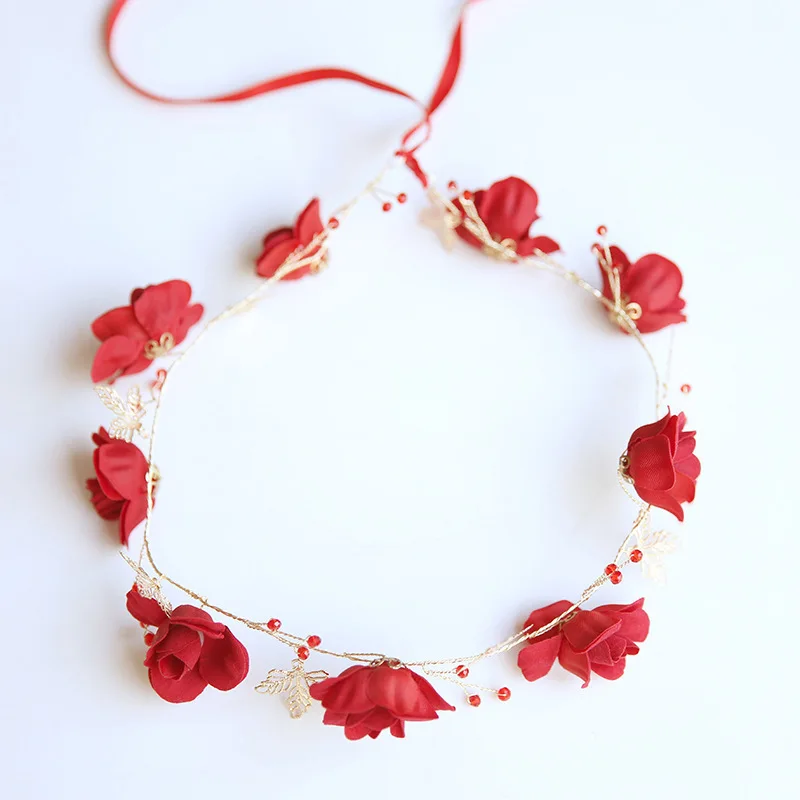 Red Tiara Headbands And Hairpins Flower Brdal Hair Accessories Vintage Style Headpiece For Girls Hairband | Украшения и