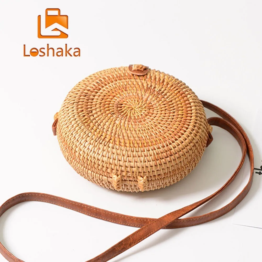 Loshaka модные женские круглые соломенные сумки женская тканая сумка через плечо
