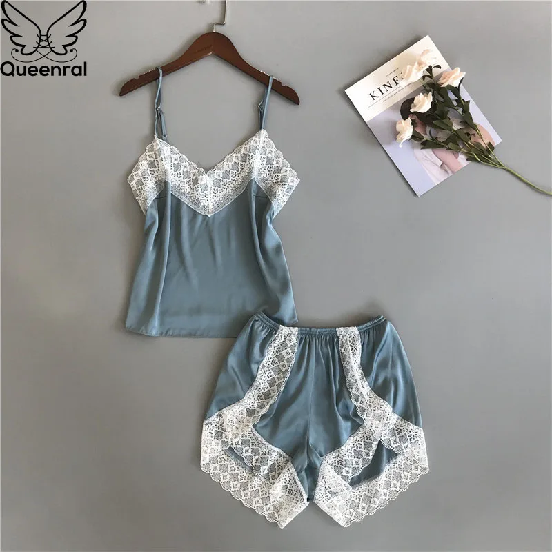 Queenral женские пижамы для сна Lounge сексуальное женское белье Femme шелковый атлас
