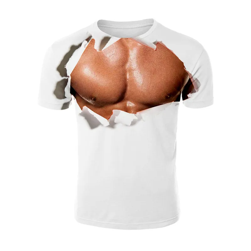 YELITE поддельные Двойка МЫШЦЫ печатных белая футболка Для мужчин Pectorale3D Футболка с