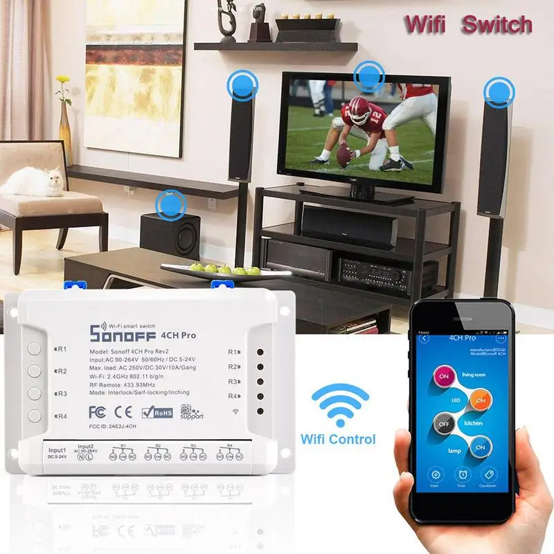 Смарт светильник ель Sonoff 4CH Pro R2 с поддержкой Wi Fi 433 МГц|Умные розетки| |
