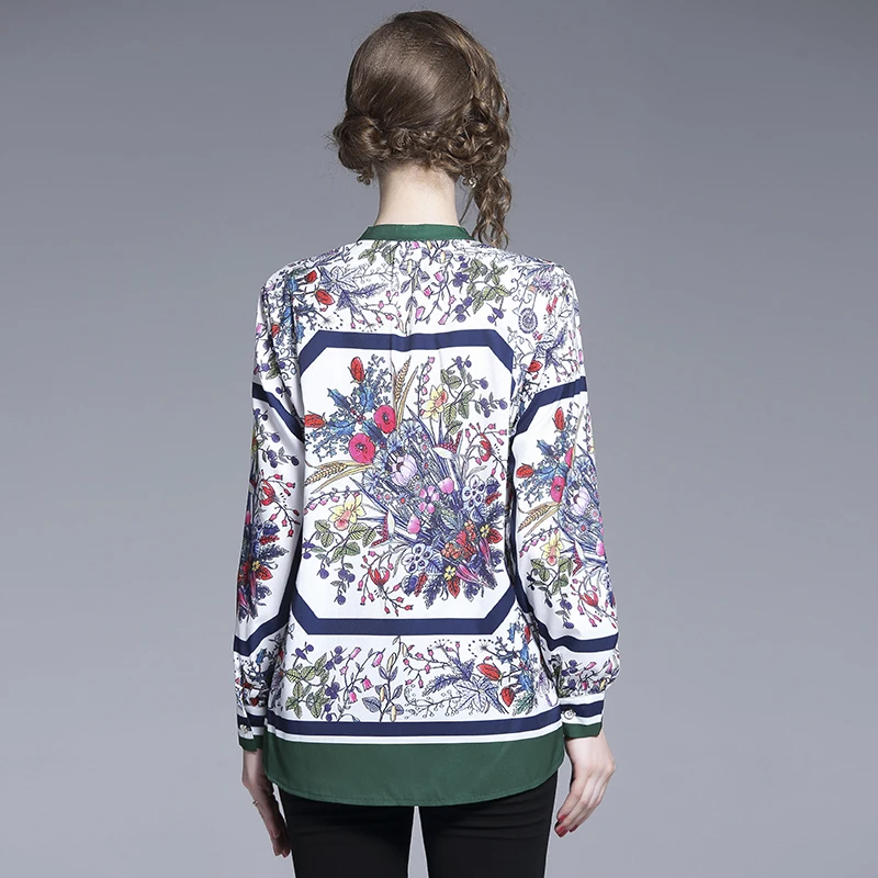 

High Quality Runway Blouse Women Designer 2019 flower Shirts Elegant Print Blouse Office top
