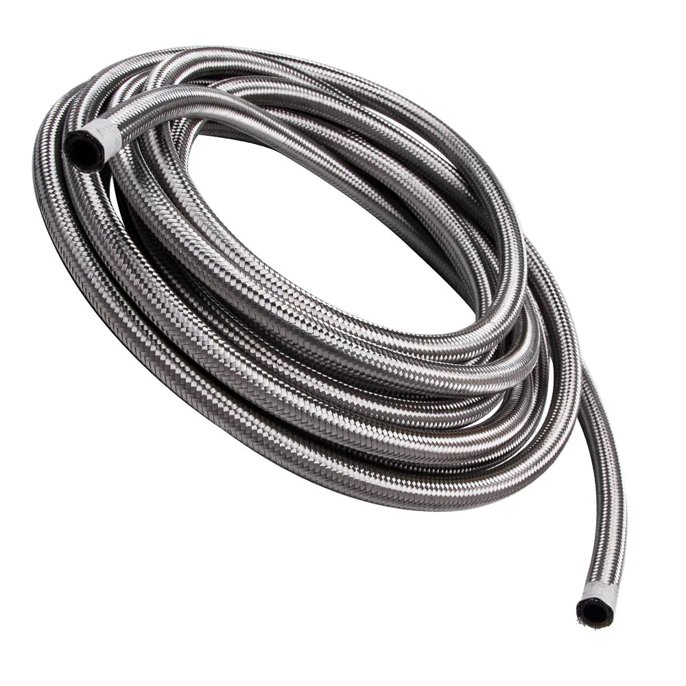 

MAXPEEDINGRODS 20 Feet AN8 -8AN AN-8 Silver Nylon Stainless Steel Fuel Gas Oil Water Hose Line