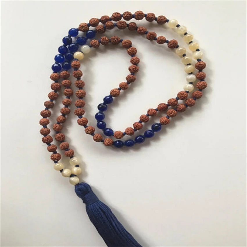 Ожерелье Rudraksha 8 мм 108 новая буддистская натуральная чакра ручной работы с узелком