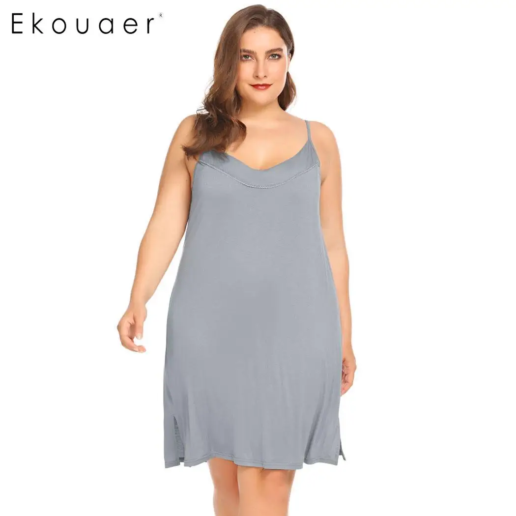 Ekouaer 5XL ночная рубашка ночное белье Женская сорочка Дамская комбинация платье для