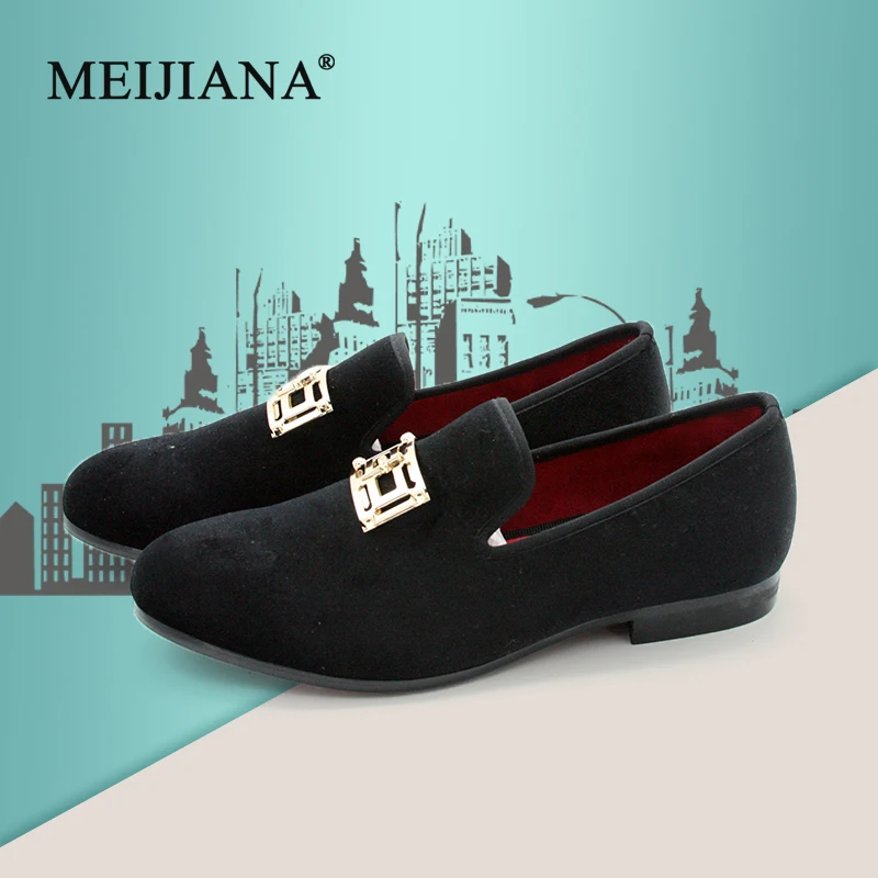 MEIJIANA Spring and Autumn Wedding Shoes Velvet Fashion Black Men Outdoor Metal Decorative Casual Brand Loafers | Обувь