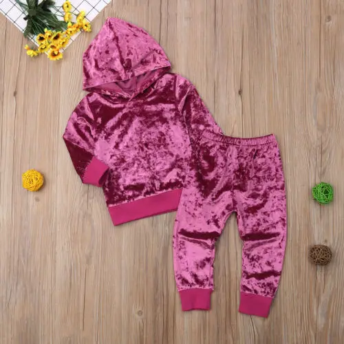2018 Toddler Kid Baby Girl Autumn Winter Warm Velvet Long Sleeve Hooded Sweatshirt Tops Pants Outfit Tracksuit Set 1-6T | Мать и ребенок