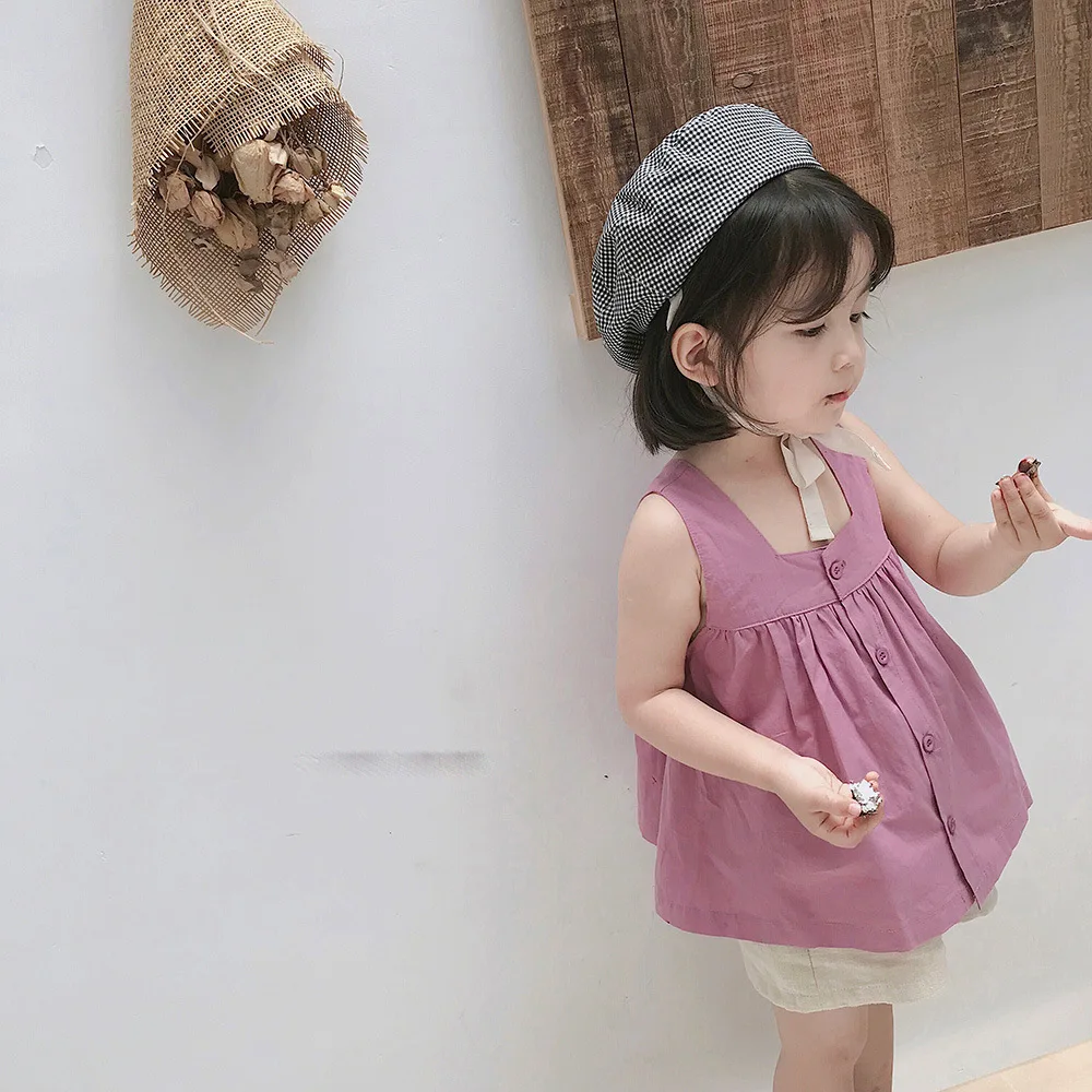 Baby Girl Sleeveless Dress Children Spring Cotton Linen Vintage Loose Shirt Dresses Quality Kids Blouse Summer Clothes | Мать и ребенок