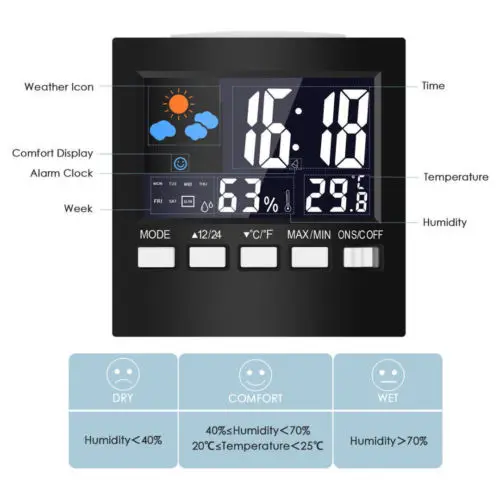 Digital Display Thermometer humidity Clock LCD Alarm Date Weather Temperature Humidity Induction Multifunction Clocks  Дом и