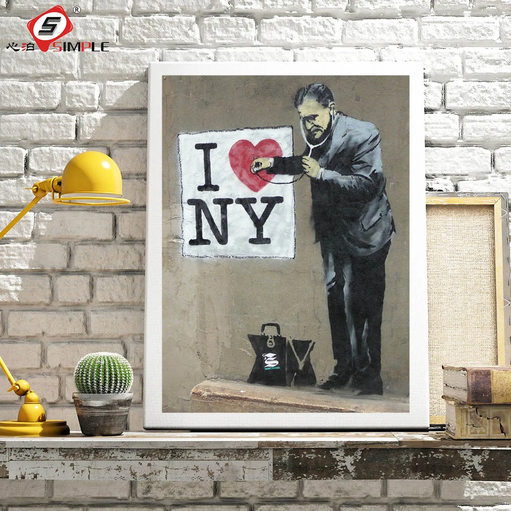 

Simple I Love New York Posters Banksy Style Street Art Poster and Prints Graffiti Man Check Heart Home Decor Unframed