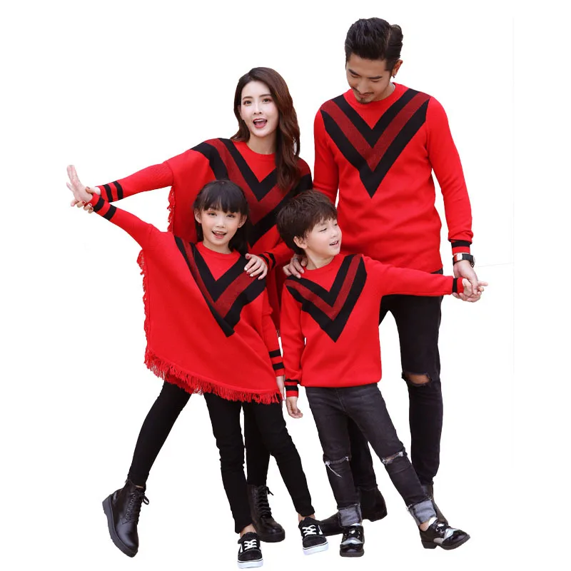 Family clothing set spring new fashion sweater men women kids matching long sleeve bat sleeves pullover | Мать и ребенок