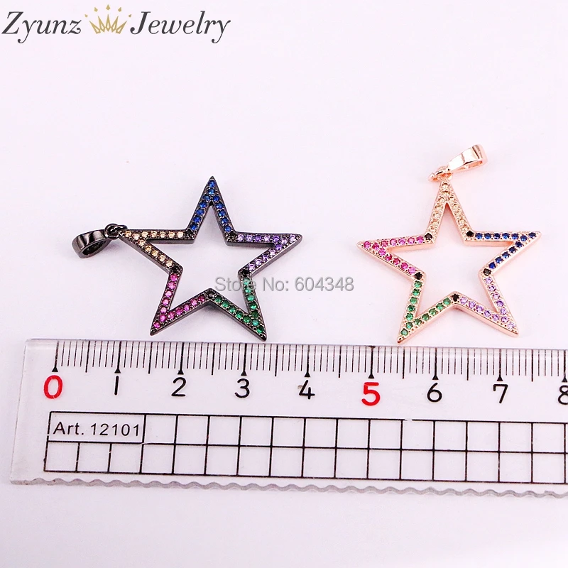

10PCS ZYZ333-5587 Rainbow hollow stars shape pendant micro paved necklace for women Zircon CZ necklace fashion jewelry