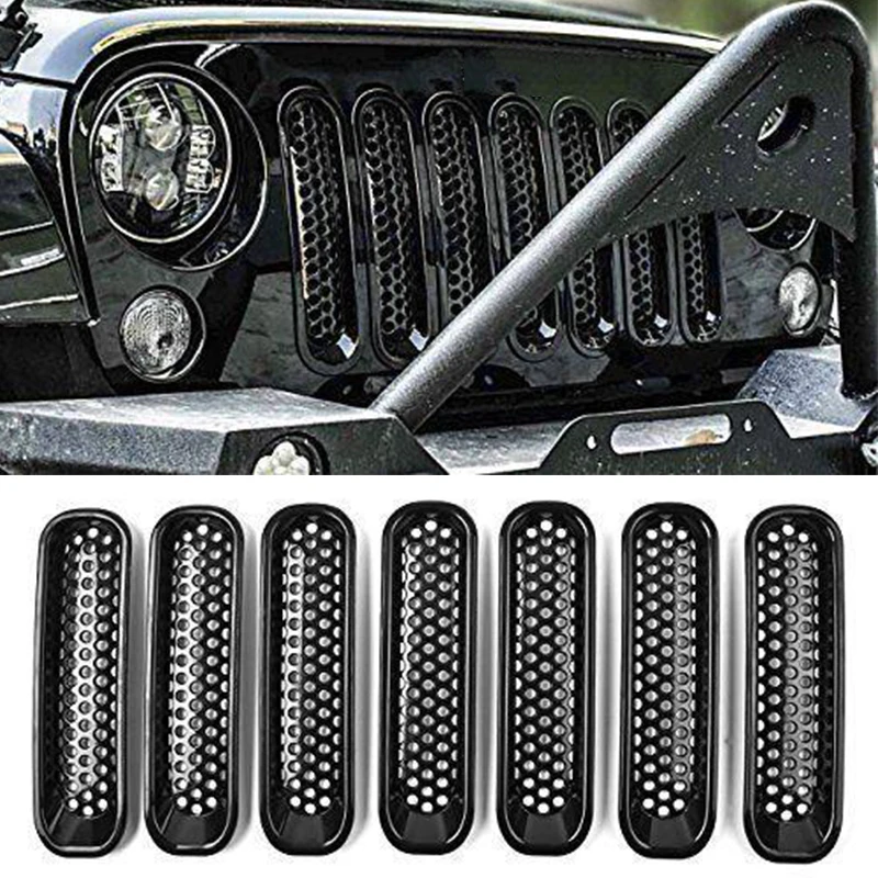 7 шт. черный Передний гриль сетка Решетка Вставка комплект подходит для 2007 2018 Jeep