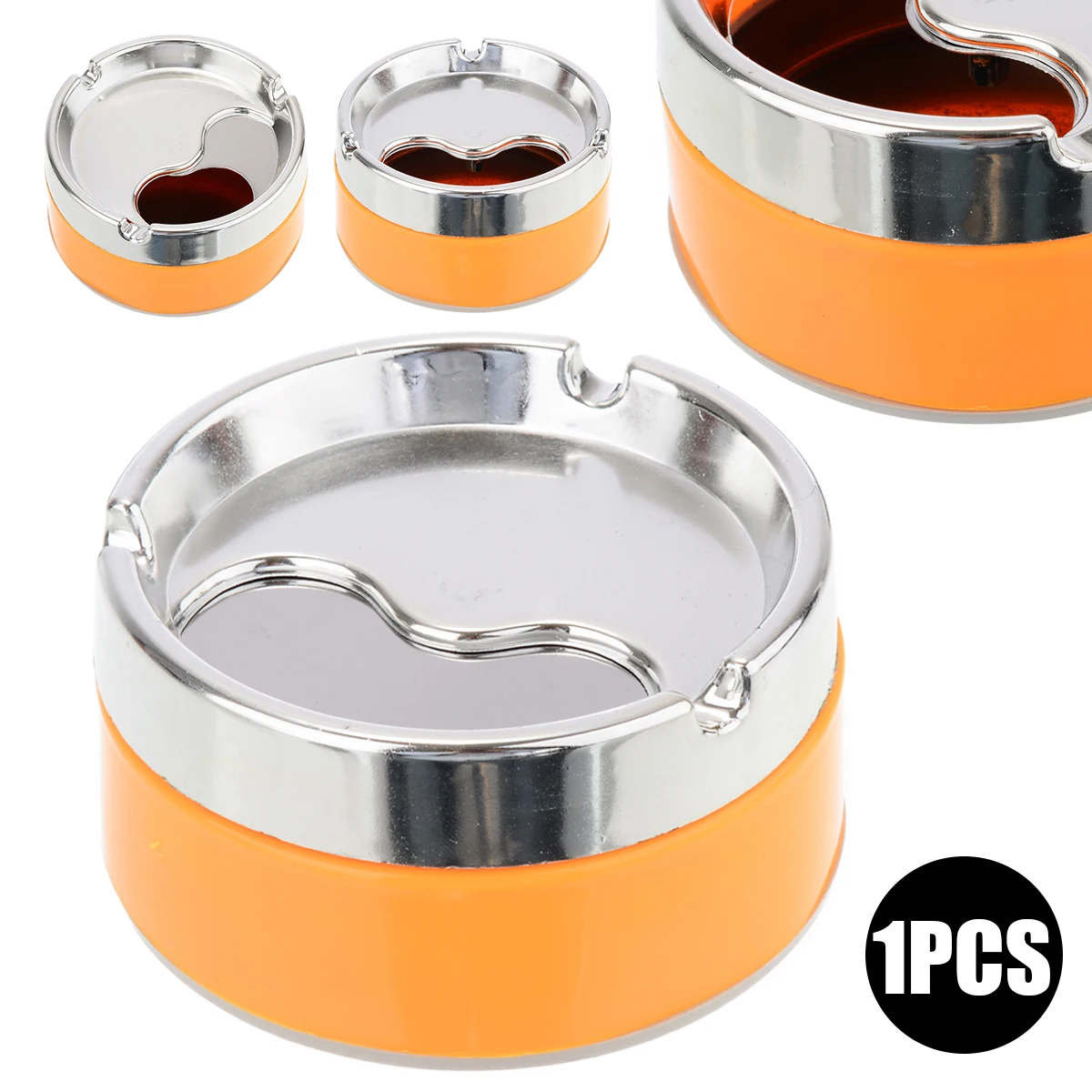 

1pc New Detachable Lid Stainless Steel Cigarette Ashtray Silver Orange Cigarette Ashtray For Smokers Desktop Smoking Ash Tray