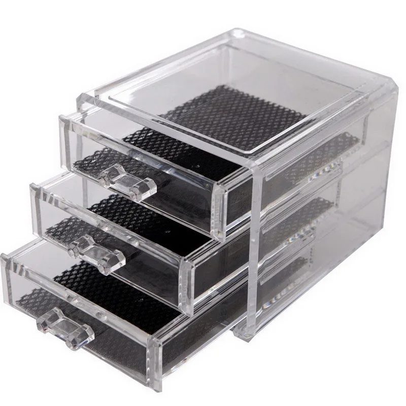 

Clear 3 Drawers Plastic Storage Box Small Size135x125x110mm Organizer Box With Black Inside