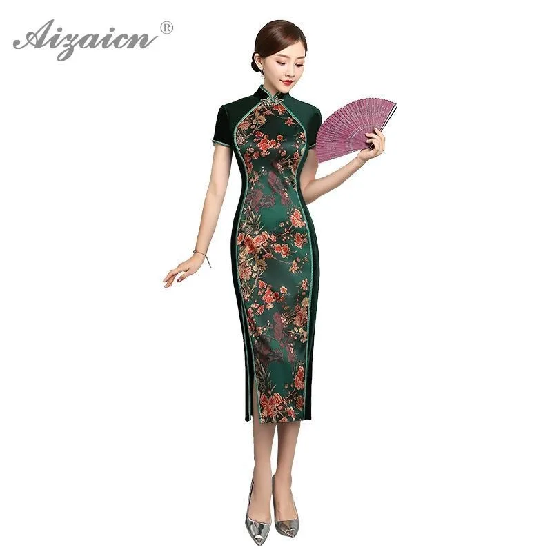 Китайское традиционное платье с вышивкой Cheongsam винтажное принтом Qi Pao женские