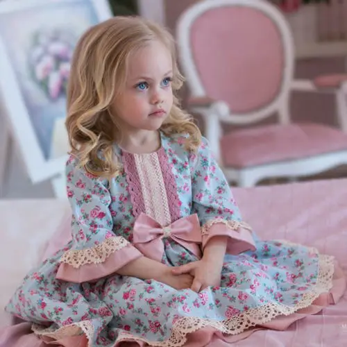 Emmababy 2019 Hot Sale Christmas Toddler Baby Kids Girl Retro Lace Flower Party Swing Dress Dresses | Детская одежда и обувь