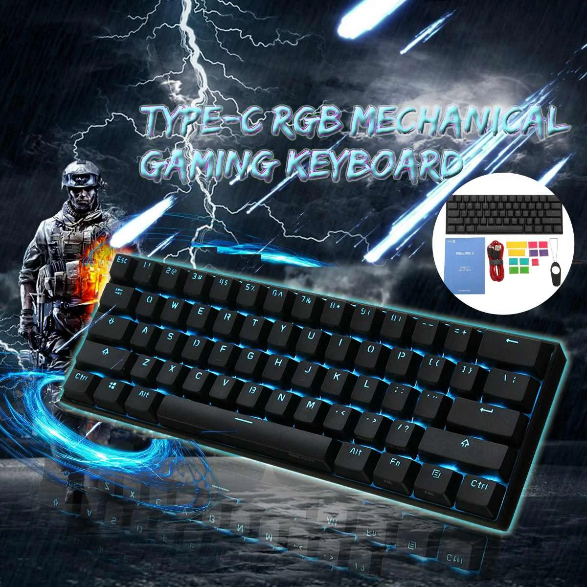 Механическая игровая клавиатура LEORY Cherry Switch Obins Anne Pro 2 60% NKRO bluetooth 4,0 и type-C USB-C с двумя режимами подключения
