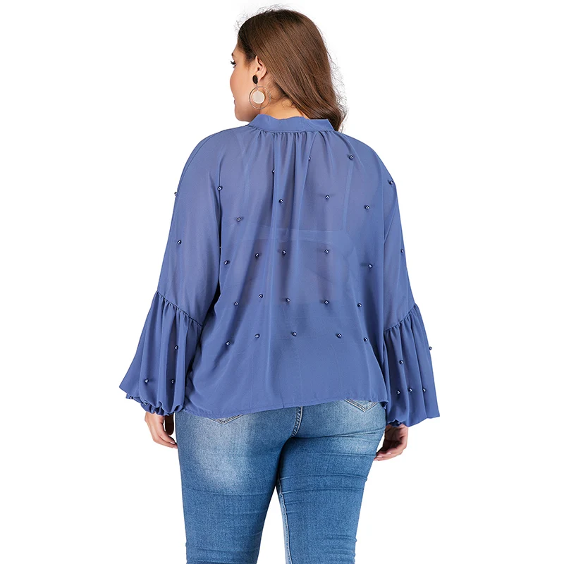 Женская шифоновая блузка Romacci 4XL с длинным рукавом-фонариком и жемчугом | одежда