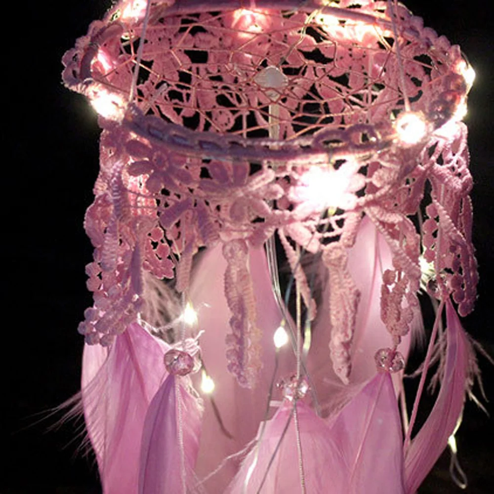 Led Dream Catcher искусство отделки перьями ветроловки Ловцы снов сетка для стене висит