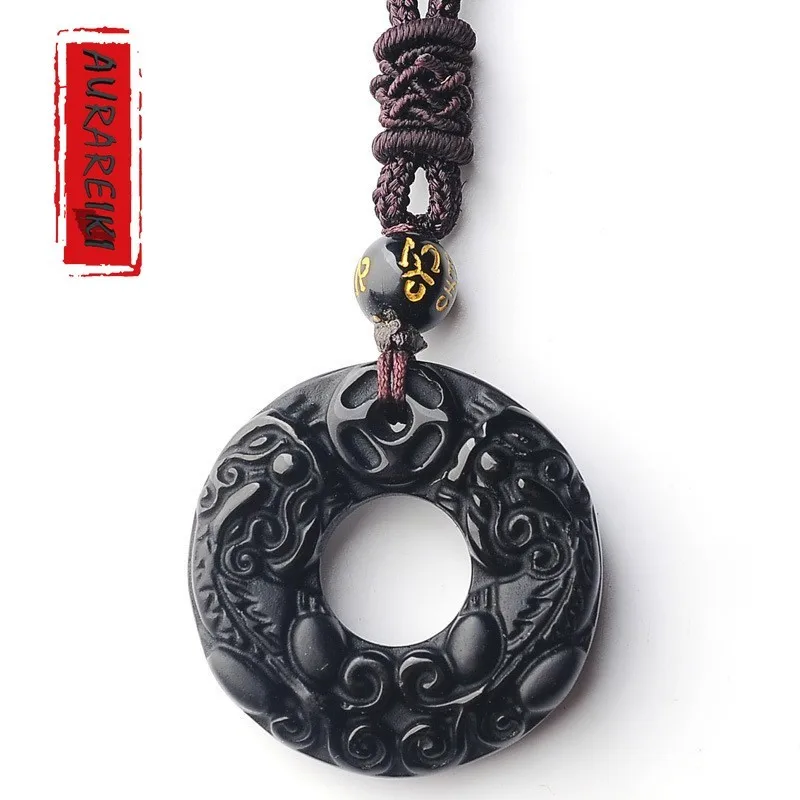 Подвеска AURAREIKI Obsidian PI XIU амулет с шестью буквами подвеска надписью Lucky резное