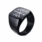 Лазерная гравировка Chi Rho символ альфа и омега христианство мужское кольцо из нержавеющей стали Pinky Signet в черном цвете