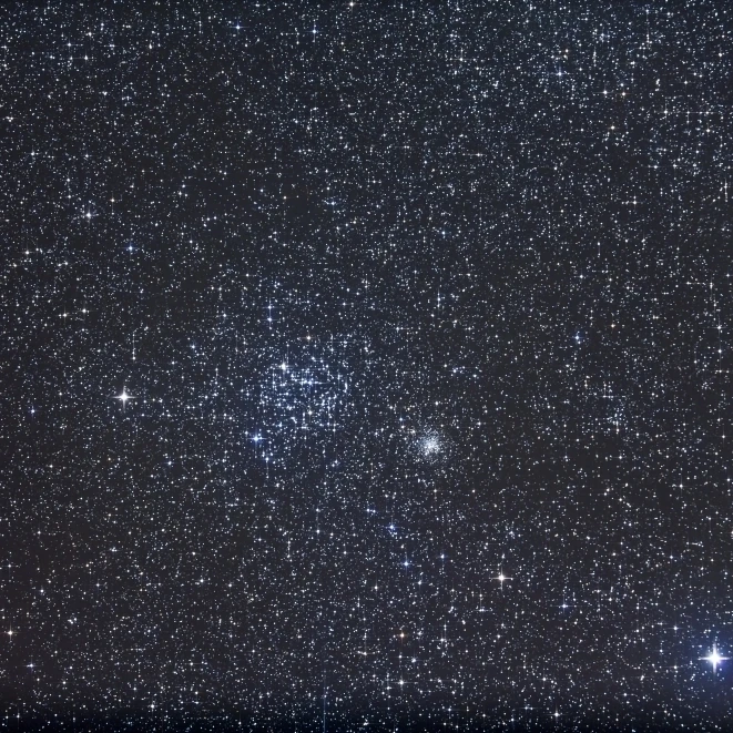 Открытые кластеры Messier 35 и NGC 2158 в печати плакатов Созвездие Близнецы