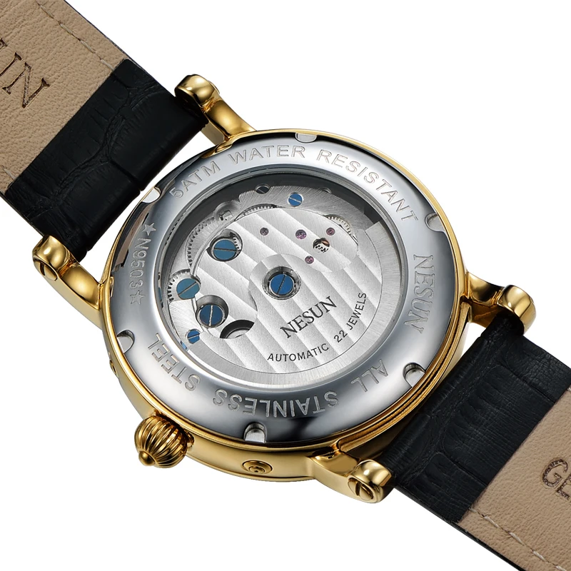 Мужские часы Switzerland Nesun Skeleton Tourbillon роскошные брендовые автоматические
