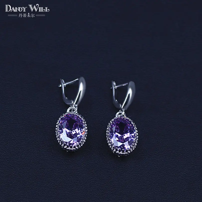 Oval White zircon Purple Crystal Jewelry Set For Women Silver Color Pretty Bracelets/Necklace/Earrings/Ring/Pendants | Украшения и