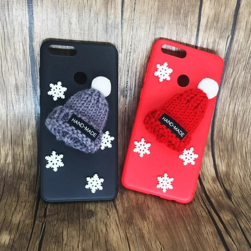Christmas Hat Fluffy Case For Huawei Honor 7X 7 X Honor9 9 lite 10 Lovely Silicone Phone Cases On P Smart Cover Coque | Мобильные
