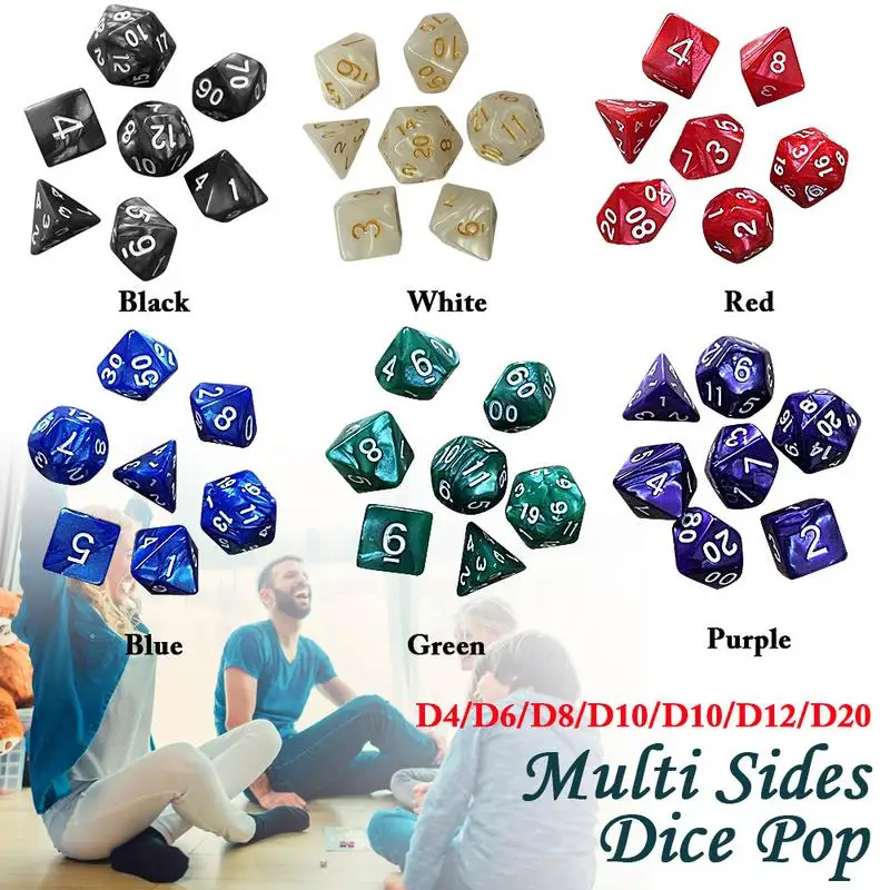 Dados De Rpg 7 шт./компл. многогранные РПГ игры игральные кости с мраморным эффектом D4 D20