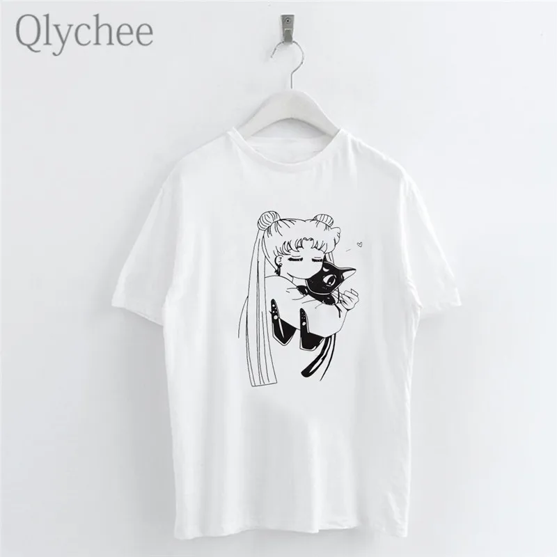 Qlychee японская аниме Сейлор Мун Комиксы Женская футболка повседневная с коротким