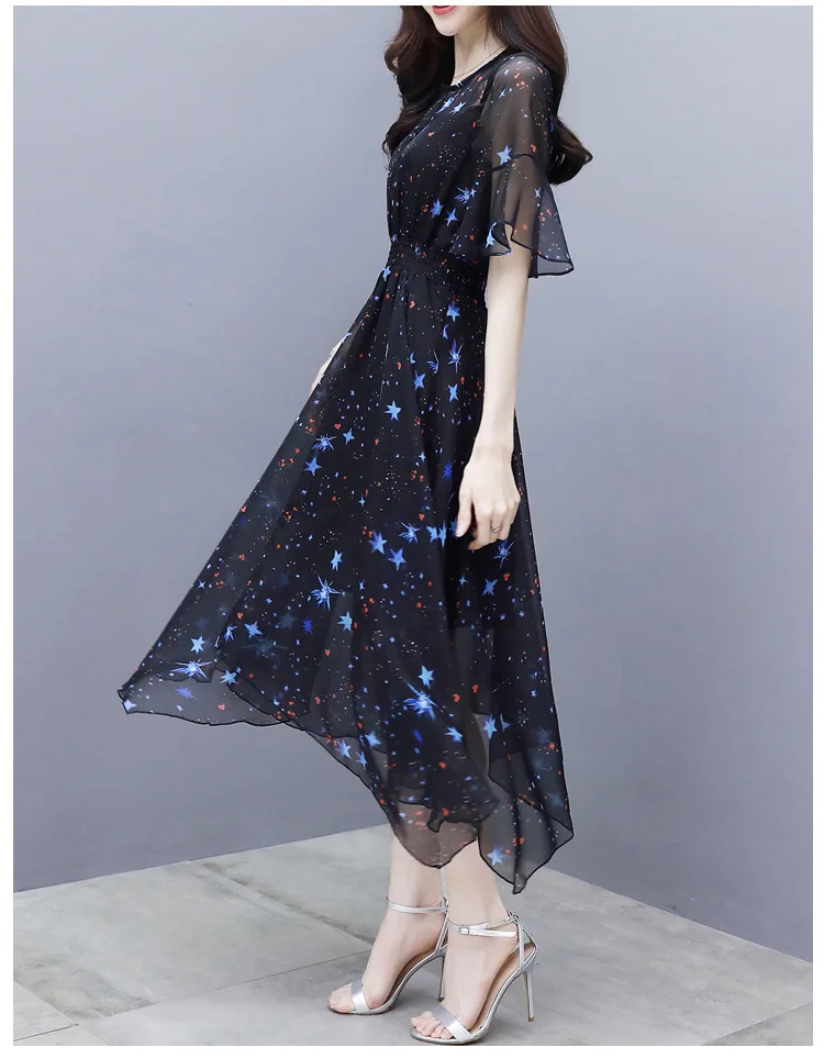 Новинка лета 2019 женское пляжное платье неправильной формы с принтом звезд