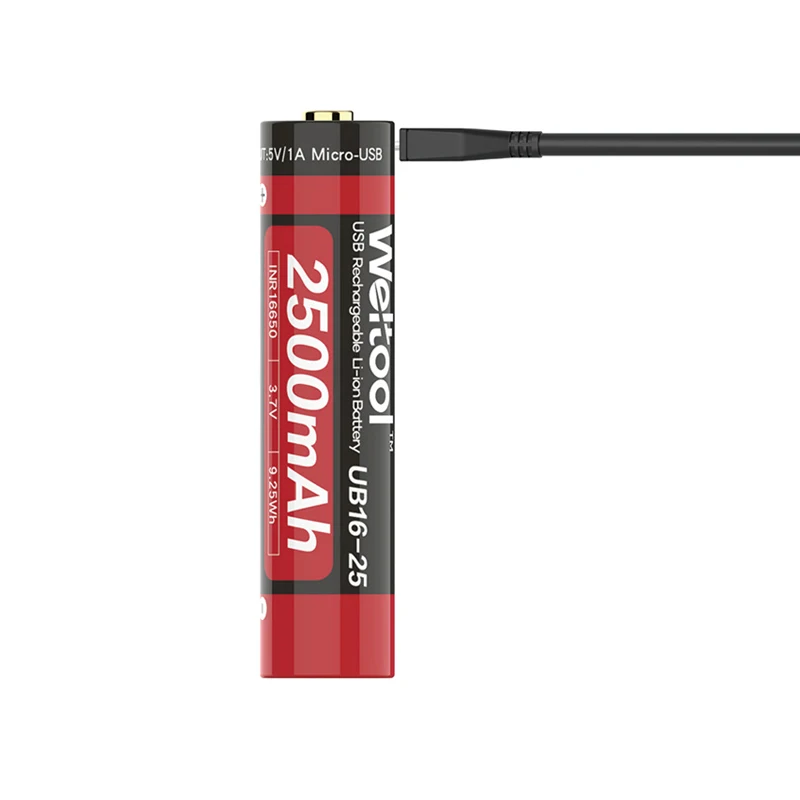LEORY Weltool UB16 25 1 шт. 3 7 В 2500 мАч 16650 USB Перезаряжаемый Фонарик литий ионный