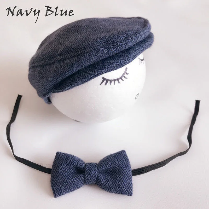 Baby Newborn Peaked Beanie Cap Hat +Bow Tie Photo Photography Prop Outfit Set Fashion Instagram Photoes-taking Accessory | Детская