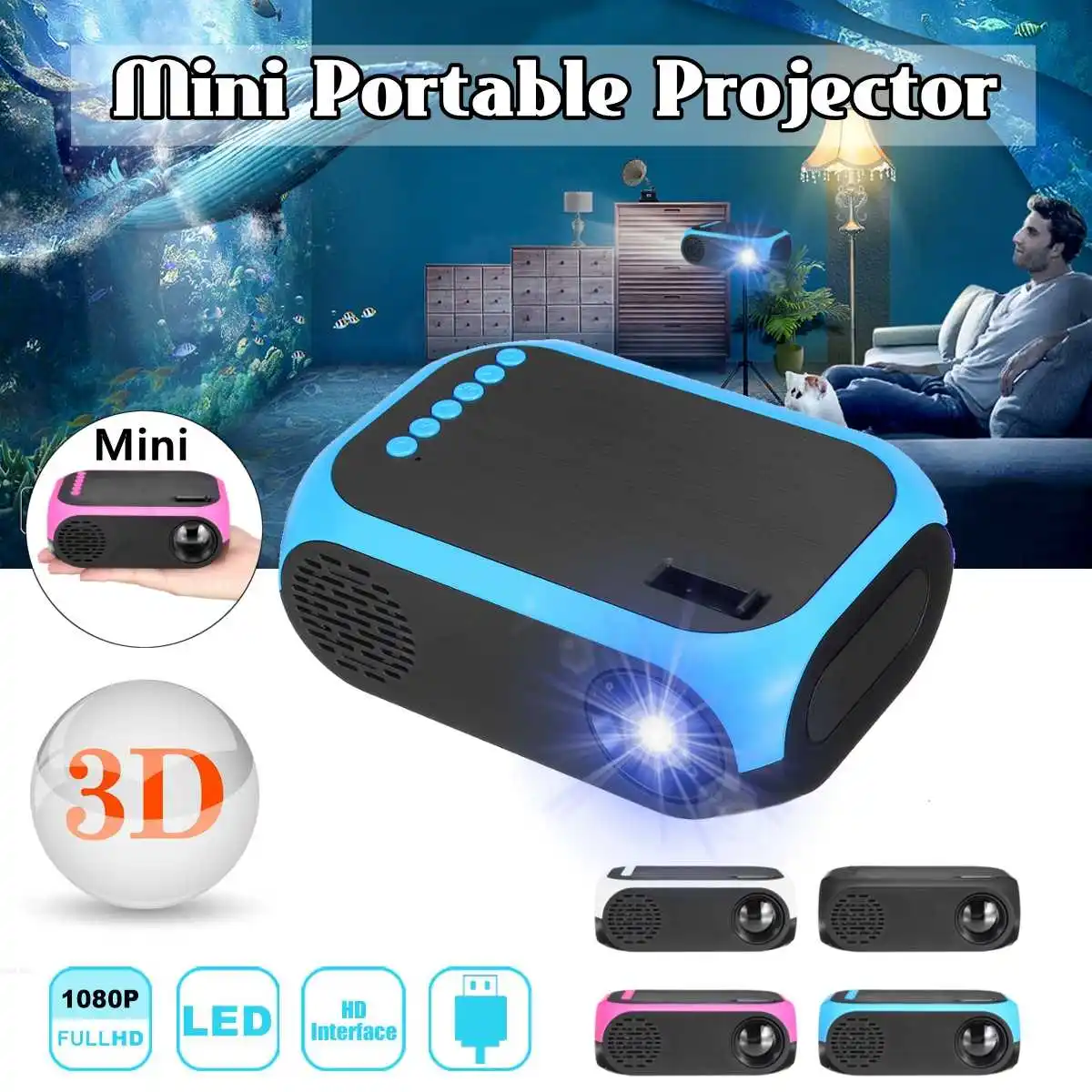 Мини проектор 1080p HD USB TF с поддержкой 3D MP4 портативный кинопроектор для домашнего