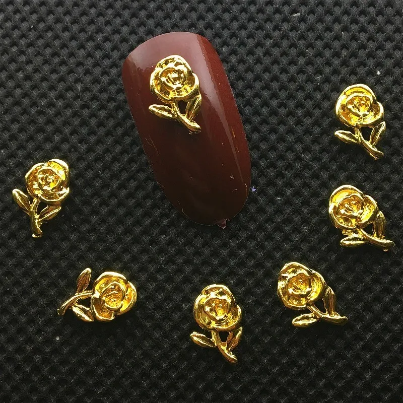 

20Pcs Flowers Gold 3d Nail Art Decorations Bling Rose Studs for Nailart Accessoires Charms Manicure Metal Supplies Spring New