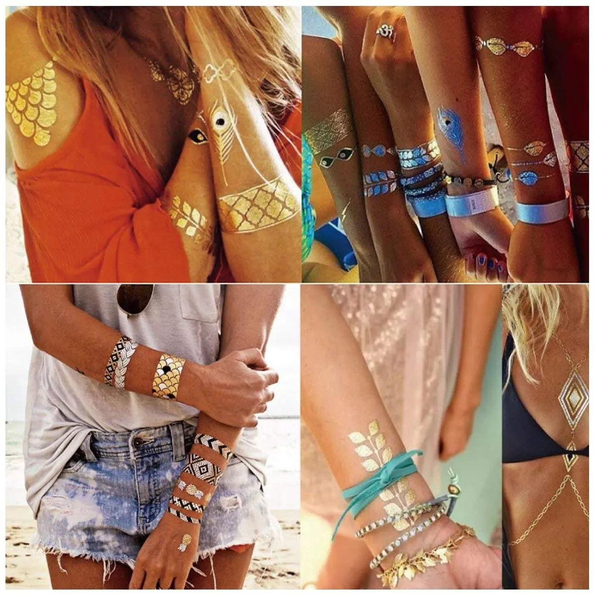 10 листов Татуировка водостойкая металлическая временная татуировка в