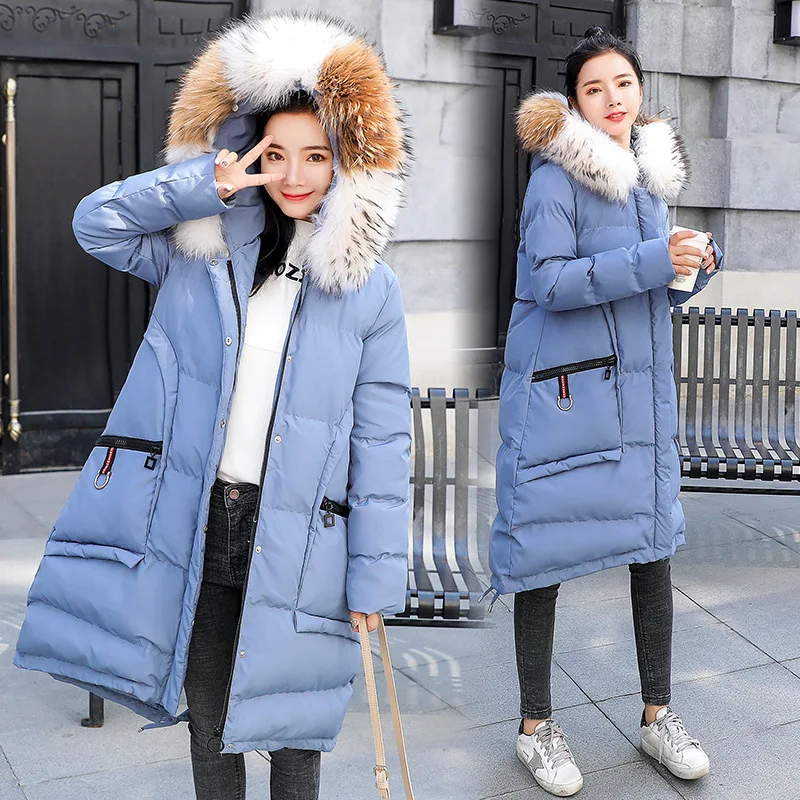 Korean 2021 New Loose Plus Size Casual Long Winter Jacket Women Real Raccoon Hair Collar Down Cotton Padded Parka A603 | Женская одежда