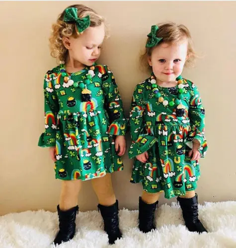 2019 Green Xmas Dress Christmas Toddler Long Sleeve Kid Baby Girl Festival Flared Party Santa Swing | Детская одежда и обувь