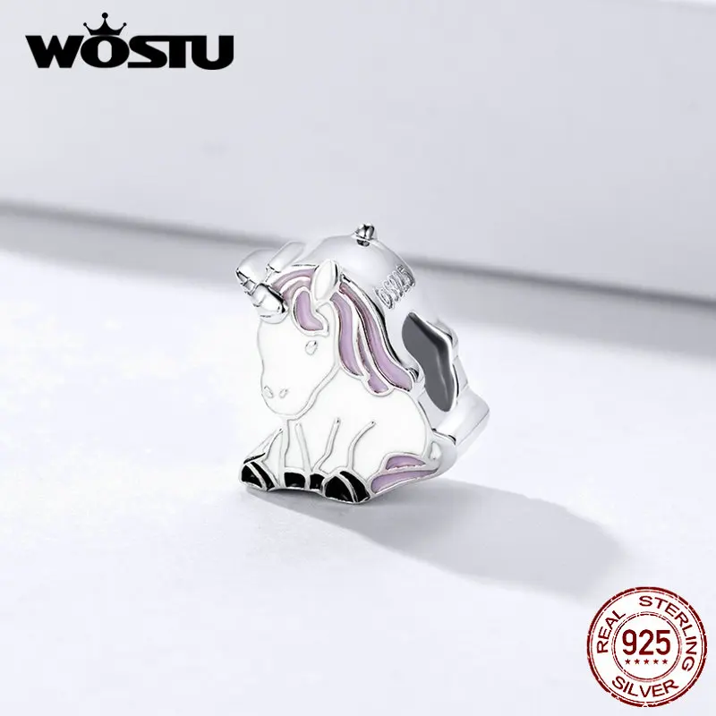 WOSTU 100% настоящий серебряные бусины 925 пробы браслет оригинальный розовый