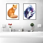 Изображение лисы животных желтого и фиолетового цвета Минималистский Плакат на холсте Живопись настенное Искусство гостиная украшение для дома