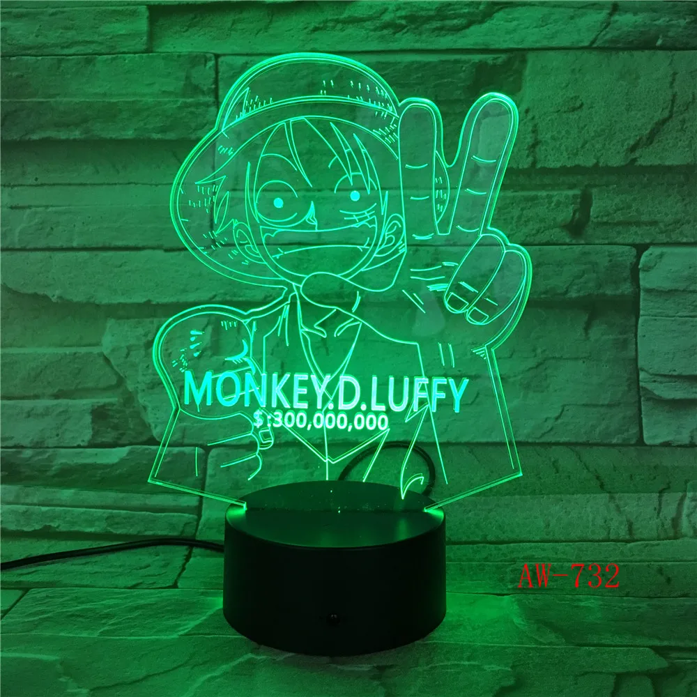 3D LED Луффи ночник 7 видов цветов Изменение одна штука настольная лампа спальня