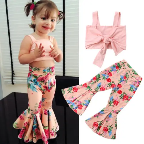 

От 1 до 6 лет бюстгальтер с цветочным принтом для маленьких девочек, укороченные топы, брюки-клеш