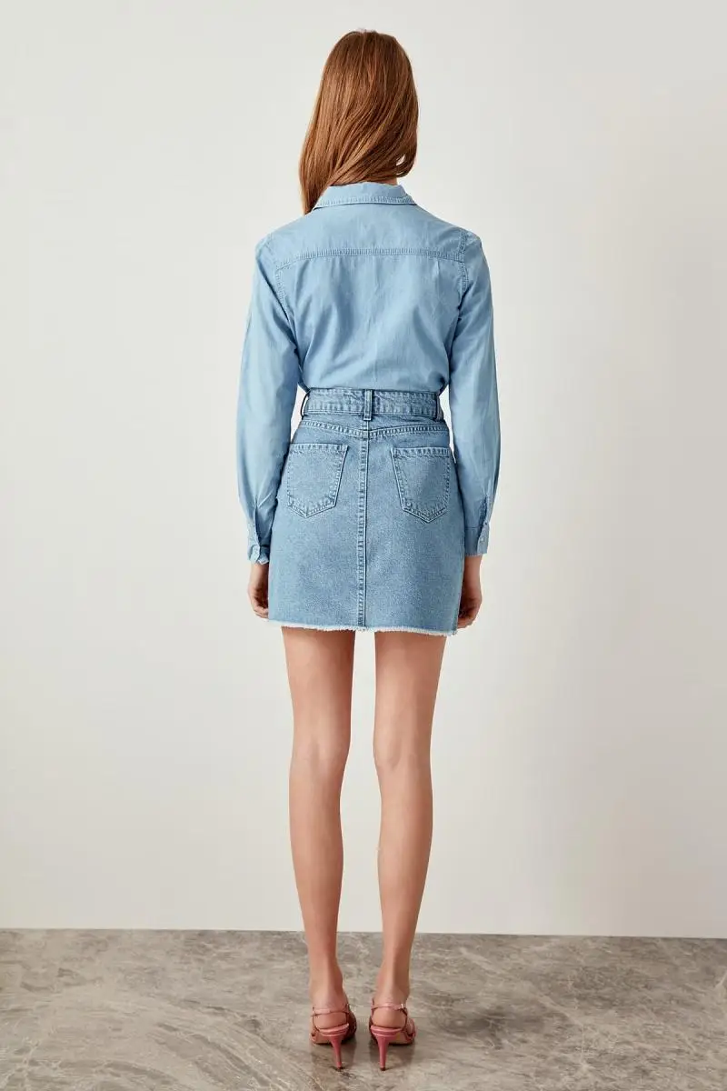 Trendyol синяя твидовая джинсовая юбка TWOSS19LH0013|Женские юбки| |