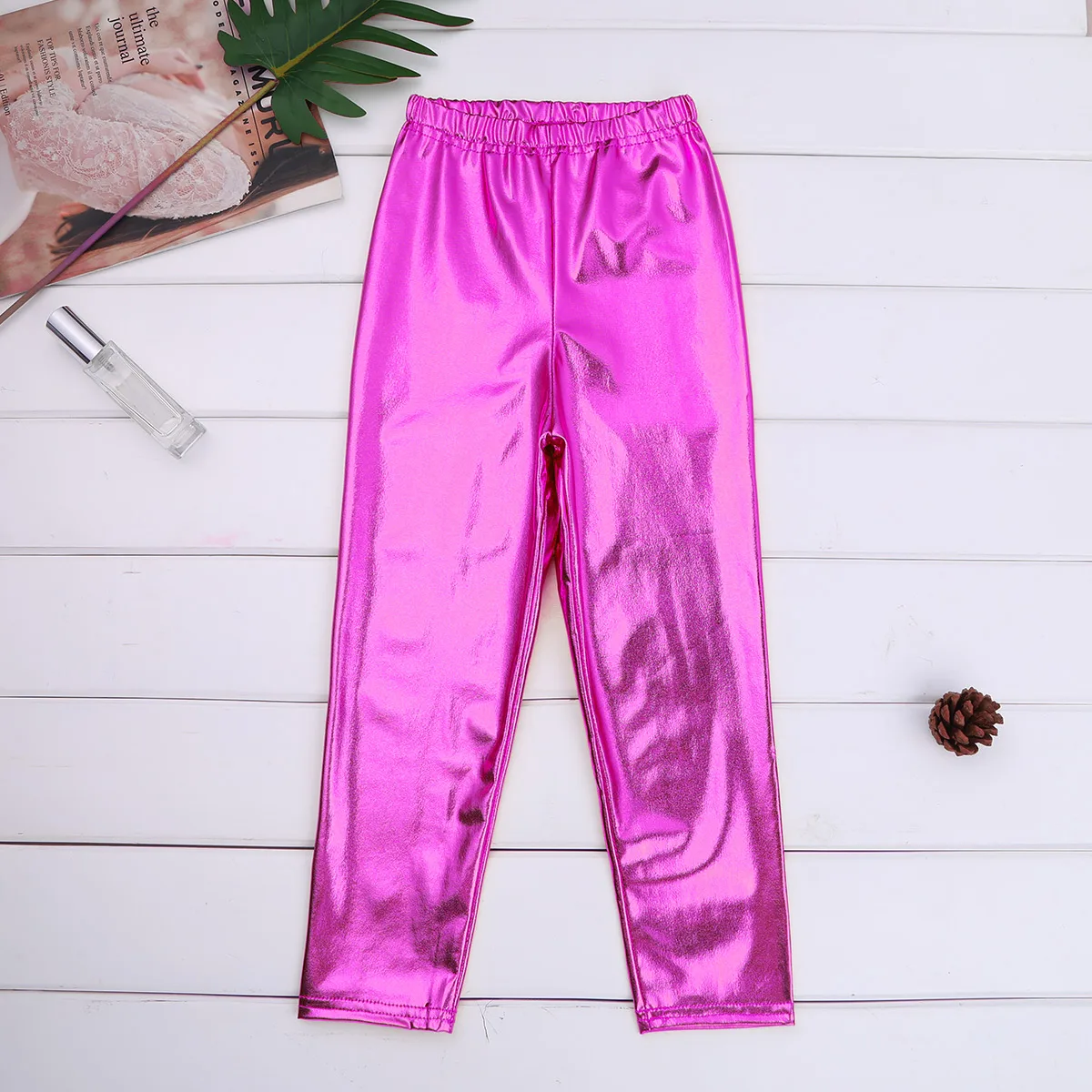 Детские блестящие облегающие брюки TiaoBug с металлическим блеском для девочек