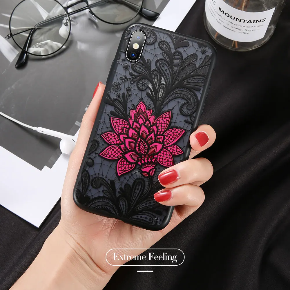 KISSCASE чехлы для телефонов Samsung S9 Note 9 S8 Plus S6 Edge S7 чехол с розовыми цветами черный